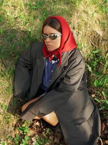 1 pièce Écharpe tricotée 100% laine pour femmes, écharpe d'hiver chaude, design de couleur unie éclatante, châle épais, châle triangulaire doux, col en cachemire, nouvelle arrivée 2025 - Rouge - Voir 4