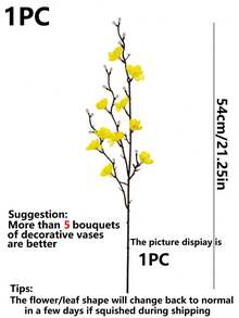 1/80支人造丝梅花枝，无茎，触感逼真，适用于家居餐桌、婚礼花束、海滩主题派对装饰，不含花瓶，仿真植物，家居、餐厅、客厅、户外花园装饰 - 黃色 - 查看 3