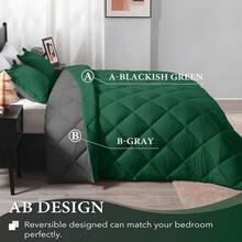 Downluxe King Size Comforter Set Dark Green And Grey King Comforter Soft Bedding Sets For All Seasons 3 Pieces 1 Comforter 104"X92" And 2 Pillow Shams(20"X36") - BlackishGreenGray - View 4