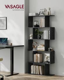 VASAGLE Bookshelf, 5-Tier Bookcase, Tall Display Shelf, Freestanding Storage Shelf, Room Divider, For Home Office, Living Room, Bedroom, Study, Ebony Black - Black - View 1