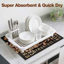 Dish Drying Mat For For Kitchen Counter-Coffee Bar Mat Accessories Fit Under Espresso Machine Maker, Super Absorbent Hide Stain Quick Dry Mat Non-Slip Dish Rack