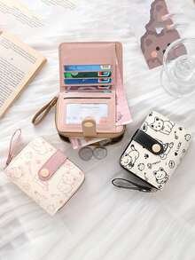 Women's Mini Wallet, Cute Cat Pattern, Small Zipper Coin Purse With Multiple Card Slots And Wrist Strap - Lightweight And Portable, Can Hold Cash, ID And Coins, Large Capacity Short Wallet, Fashionable And Adorable Faux Leather Coin Pouch, Suitable For Daily Use, Commuting, And An Ideal Gift For Friends And Family. - Multicolor - View 3