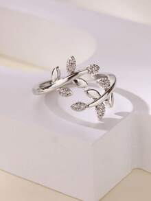 18K镀金不锈钢叶形戒指，镶嵌立方氧化锆，防褪色开口戒指，送给闺蜜的珠宝礼物，节日配饰，圣诞节/生日礼物 - 小葉子 - 查看 14