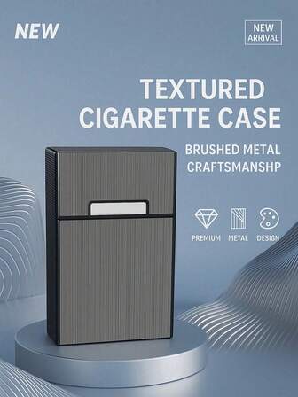 1 pieza Estuche para cigarrillos duradero e impermeable, hecho de material de aluminio y plástico impermeables, diseño de tapa abatible, adecuado para cigarrillos, puros, tabaco, accesorio para fumar resistente y confiable, cierre , diseño ligero, textura metálica de moda, esencial para viajar