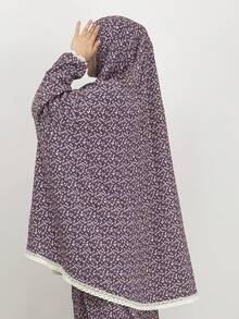 1pc Soft Comfortable Printed Loose Khimar Hijab, Made Of Synthetic Cotton, Suitable For Women's Daily Wear And Prayer, All Season - Multicolor - View 11