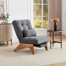 Modern Adjustable Backless Lounge Chair Made Of Fabric With Footrest, Lumbar Cushion And Wooden Legs For Living Room/Bedroom/Study - 深灰色+燈芯絨 - 查看 11