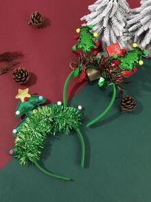 1Pc ​​Enchanted Christmas Headband - Gold & Emerald Tinsel Circlets With Multicolor Glitter Ornaments And Holly Berries For Women's Festive Party Hair Accessories​ ,Hair Band ,Diadema ,Hair Hoop