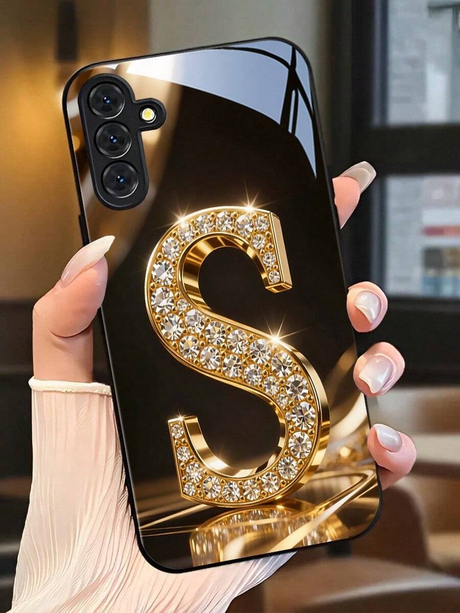 Gold Diamond-Patterned "S" Phone Case. Suitable For IPhone 17, 16, 15, 14, 13, 12, 11, Pro Max Plus, And Galaxy S25/24/23/22/21/ULTRA/PLUS/FE/Able-Pri71/56/55/54/53/52/36/35/34/26/25/23/16/15/14/13/06. Tailor-Made Phone Case For Fashionable Perfection. - 彩色 - 查看 1