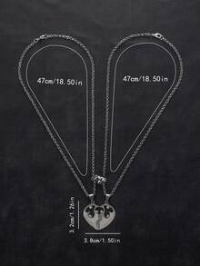 Colar com pingente de coração vazado e letra em aço inoxidável (2 peças), fecho ajustável, ideal para casais usarem no dia a dia, presente perfeito para namorado(a) no Dia dos Namorados. - Prata - Ver 5