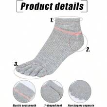 4 Pair Women Toe Socks Striped Cotton Crew Socks With Toes Separated Women Men Athletic Running - Black, White, Grey, Khaki - View 6