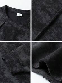 GRDR Áo nỉ nam dáng rộng casual cổ tròn họa tiết tie-dye, Thu/Đông - màu đen - Xem 5