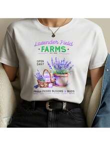 Lavender Field T-Shirt | Artistic Print With Flowers And Countryside Scent - 白色 - 查看 2