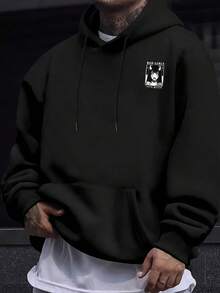 Sudadera con capucha de otoño e invierno para hombre, de manga larga, a la moda, informal, versátil, básica, informal - Negro - Ver 2