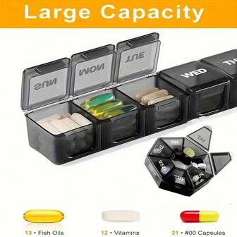 2BOX- Portable Exquisite Medicine Boxes, 7-Compartment Weekly Packaging Device, Vitamin Box With Sealed Compartment, Dust-Proof And Moisture-Proof Travel Design, Easy To Use, Suitable For Outdoor Storage