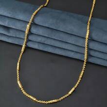 1pc 14K Gold Plated Copper Textured Chain Necklace, Shiny Hip-Hop Style Design, Suitable For Men And Women Everyday Wear - Gold - View 3