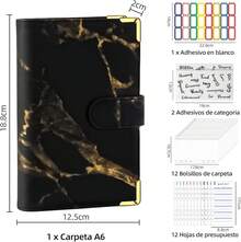 Organizador de Dinero A6, Organigastos Tipo Cartera Cuero con 12 Sobres Transparentes con Cierre, 12 Hojas de Planificador de Presupuesto de Finanzas, Libreta de Ahorro y Gastos con 3 Pegatinas, Rosa - Negro - Ver 11