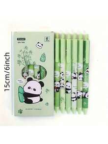 6pcs/Box Panda Themed Retractable Ballpoint Pens, Suitable For Student Stationery, Prizes, Gifts, Back To School - Multicolor - View 2