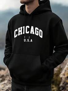Nueva sudadera de moda con patrón alfabético de capucha masculina sudadera casual con capucha de otoño e invierno chaqueta masculina - Negro - Ver 1