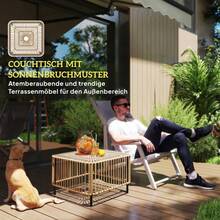 Outsunny Poly Rattan Garden Table, 65 X 65 X 43 Cm, Weatherproof Side Table, Square Patio Table With Glass Top, Coffee Table, Balcony Table, Garden Furniture For Patio, Terrace, Balcony, Natural Wood On Site - 1 - View 4