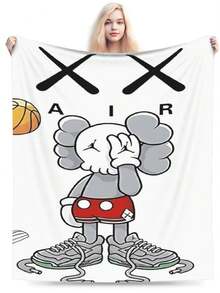 1Pc Kawss Kawaii Kaw Blanket Anime Lovers Gift Idea - Luxuriously Soft Flannel Blanket For Couch, Camping & Travel Adventures - 黑色 - 查看 4