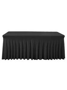 1pc/2pcs Rectangular Pleated Spandex Tablecloth, White/Black/Champagne, Wrinkle-Resistant & Washable, Solid Color Patio Table Cover For Wedding, Party, Christmas, Birthday
