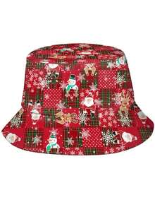 1pc Women's Cute Cartoon Christmas Themed Bucket Hat, Versatile Unisex Bucket Hat For Outdoor Casual, Suitable For Christmas