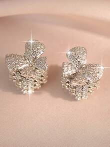 1pair Fantasy Bow Platinum Plated Stud Earrings Exquisite Hollow Out Cube Cubic Zirconia Earring For Women Daily Commute Dating Christmas Wedding Gift Copper Jewelry - Silver - View 10
