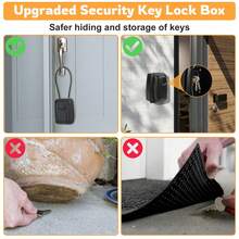 Key Lock Box For Outside, Waterproof Key Lockbox With 12-Digit Push Button Combination And Removable Shackle, Resettable Code Keys Storage Box For Door Handle, House, Retail Store, Garage - Black - View 6