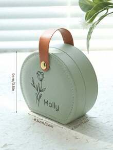 1pc Custom Jewelry Bag, Personalized Travel Jewelry Box, Custom Name And Birth Flower Jewelry Box Small Square Earrings Organizer With Handle Bridesmaid Wedding Gift Box For Sisters And Friends, Birthday, Wedding, Mother's Day, Valentine's Day, Party, Custom Small Gifts,Multi-Functional, ,Ornamental,Reusable,Exquisite,Stylish,High-Qu - Multicolor - View 4