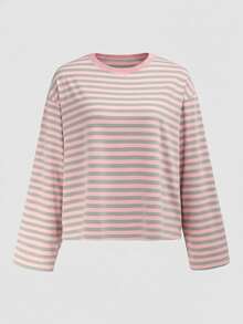 QUNGIGU Women's Long Sleeve Casual Round Neck Basic Blouse, Loose And Comfortable, Autumn - Pink - View 4