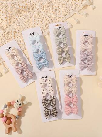 Set de 4 pinzas para el cabello con flores y lazos en estilo pastoril para niñas, accesorios de cabello lindos para bebés/niños, regalo sorpresa