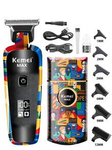 Kemei Professional Men's Hair Clipper And Shaver Set, Electric Hair Trimmer, Beard Trimmer, USB Rechargeable Wireless Haircut Tool, Mini Portable Graffiti Print Design, Suitable For Barbershops And Home Use, Men's Holiday Gift - Multicolor - View 13