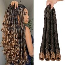 女士法式卷发编发 24英寸 2包 蓬松波浪卷法式卷发编发 预拉伸合成钩针编织假发 蓬松波浪渐变色 - 彩色 - 查看 20