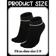 4 Pair Women Toe Socks Striped Cotton Crew Socks With Toes Separated Women Men Athletic Running - Black - View 5
