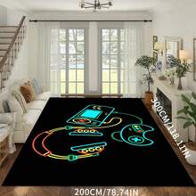 Alfombra de área con diseño de control de juegos creativo moderno, lavable a máquina, con respaldo antideslizante, de fibra de poliéster, hecha a máquina, alfombra de baño para sala de estar, dormitorio, decoración de oficina en casa - 1 pieza - Multicolor - Ver 27