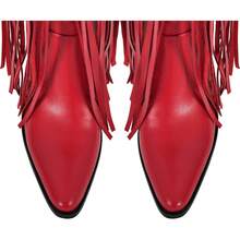 Richealnini Fringe Thigh High Boots With Tassels Wide Calf Over Knee Western Cowboy BootsChristmas - 綠色 - 查看 4