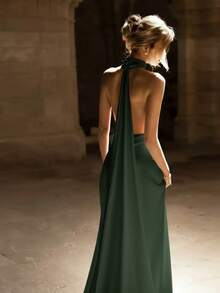 Basrey New Elegant White Spaghetti Strap Deep V-Neck High Waist Fitted Backless Satin Cocktail Party Mermaid Maxi Dress, Suitable For Weddings, Parties, Receptions, Valentine's Day And Other Occasions