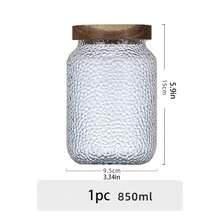 1pc Rosewood Lid Hammered Texture Tea Canister, High Borosilicate Glass Airtight Jar, Coffee Bean Storage Container, Transparent Organizer Bottle - Multicolor - View 10