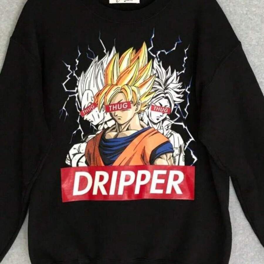 Dragon Crewneck  Medium Super Saiyan Goku Pullover Sweatshirt Anime - Black - View 1
