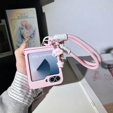 Korean Style Pastel Pink Phone Case With Cloud Lanyard, Compatible With Samsung Galaxy ZFlip7 Z Flip6 ZFlip 5 Zflip6 Zflip5, Shock-Resistant Back Cover, Also Compatible With Motorola Phones - 粉色 - 查看 5