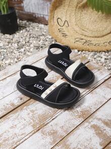 1 Pair New Kids Sandals, Infant Soft Bottom Shoes, Pearl Design, Outdoor Sports Casual Sandals - Black and White - View 3