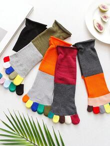 1/3/5 Pairs Women Colorful Toe Comfortable Versatile Striped Five Finger Toe Socks - Multicolor - View 7
