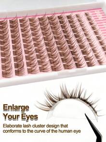 Rikuaild 100pcs Brown Glue-Free False Eyelashes, DIY Cluster Fake Lashes, Natural Looking, Fluffy & Soft, Criss-Cross Lengthening Lashes, For Everyday Makeup - D - View 3