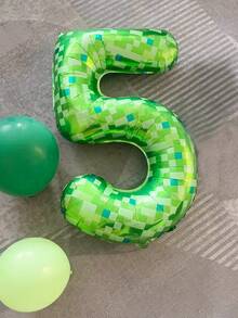 6件組遊戲主題生日氣球套組，包含黑色遊戲手把鋁箔氣球、40英吋數字氣球、星星氣球，適合玩家派對裝飾、生日派對裝飾、綠色像素主題裝飾、拍照道具 - 彩色 - 查看 11