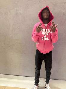 Y2K Hip-Hop Letter 3D Printing Hoodie, Personalized Street Style, Unisex Loose Zipper Cardigan Top - Hồng - Xem 5