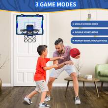 Mini Basketball Hoop With LED Lighting, Electronic Scoreboard, 3 Modes, Over Door Mount, Gift For Kids & Adults - Blue + Remote Control - View 7