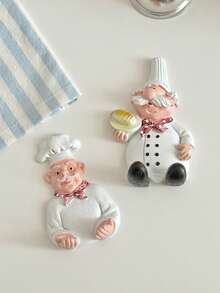 Cartoon Resin Chef Wall Mount Power Socket Holder, Strong Adhesive Cable Organizer, Easy To Install Kitchen Wall Mounted Socket Outlet Storage, Practical Hook, Stylish Design, No Need To Drill Holes To Install Kitchen - Multicolor - View 5