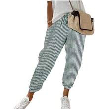 Valentine's Day 2026 Summer Women's Striped Casual Pants Loose Fit Elastic Waist Suitable For Christian Church Activities, Vacation, Beach, Daily Casual Wear, Etc - 藍色 - 查看 8