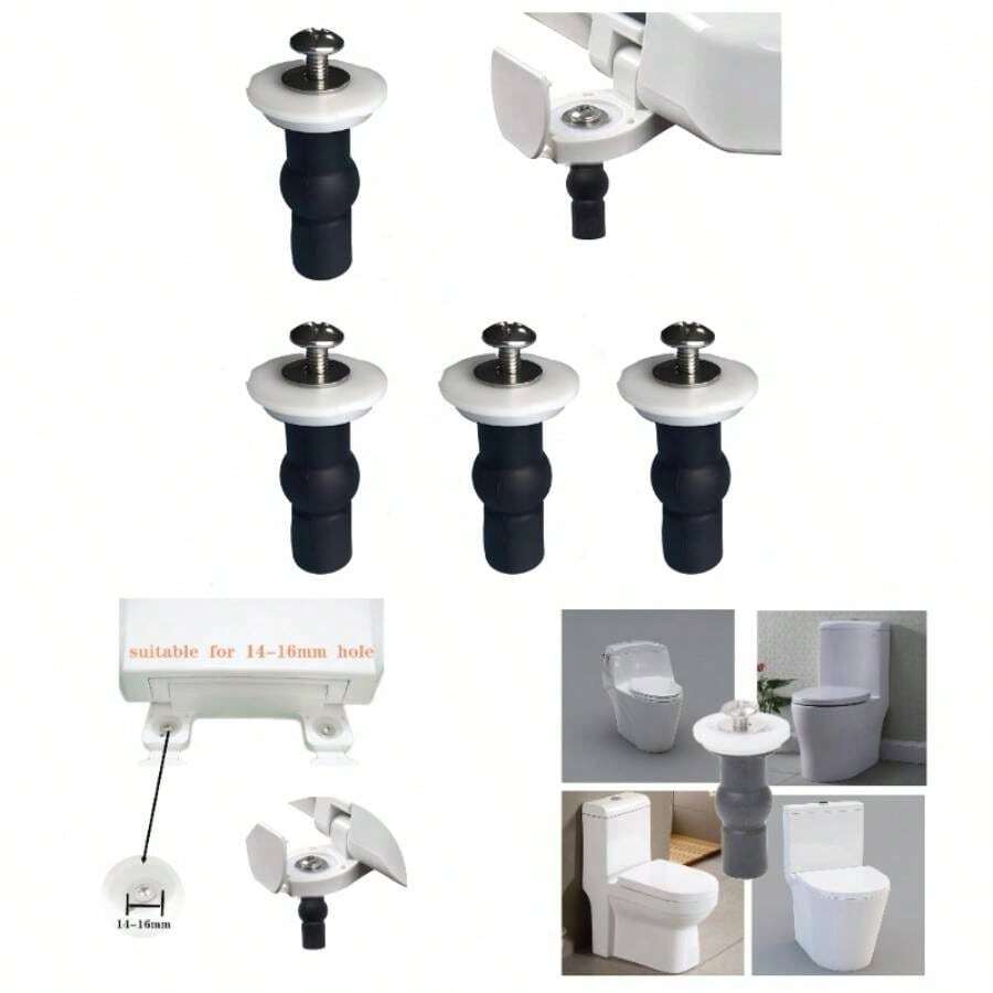 Tornillos para bisagras de asiento de inodoro, tornillos de tuercas superiores de goma expandibles, fijaciones universales para asiento de inodoro, kit de fijacin de agujeros ciegos para asiento de inodoro paquete de 4 - negro - - Ver 1