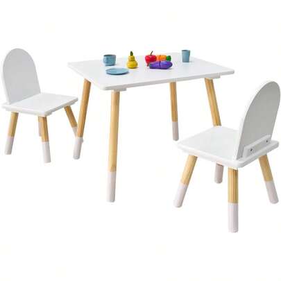 IDEA FAMILY Wood Table And 2 Chair Sets Toddler Small Multi-Activity Study Eating And Play Table For Age 3-7 Child Table And Chair Set For Daycare Classroom Home